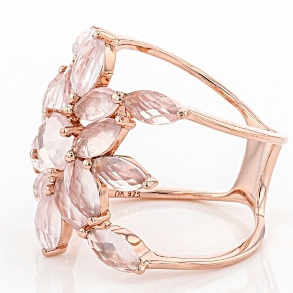 Square Cushion And  Marquise cut Rose Quartz in 18k Rose Gold Over Silver Band - Picture 3 of 4